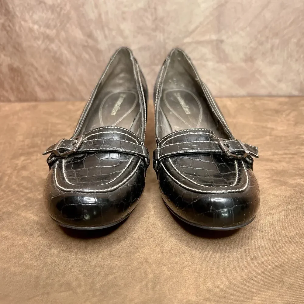 Naturalizer Mini Mary Jane Pumps Clogs Faux Alligator Black Accent Buckle Indie